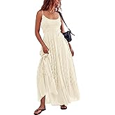 Gacaky Summer Dress for Women Casual Lace Floral Embroidered Bohemian Maxi Dress Flowy A Line Beach Long Dresses