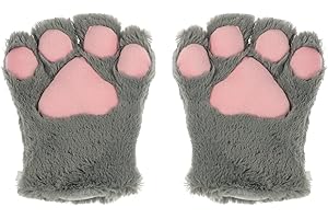 CLZEMO Cat Paws Gloves Cozy Animal Full Fingers Bear Claws Mittens Winter Plush Glove Halloween Cosplay Costume Prop for Kids Adults