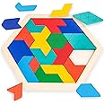 3 otters Wooden Hexagon Puzzles, Brain Teaser Blocks Puzzles for Kids Ages 4-6, Montessori Educational Toys Shape Pattern Block for Boys and Girls