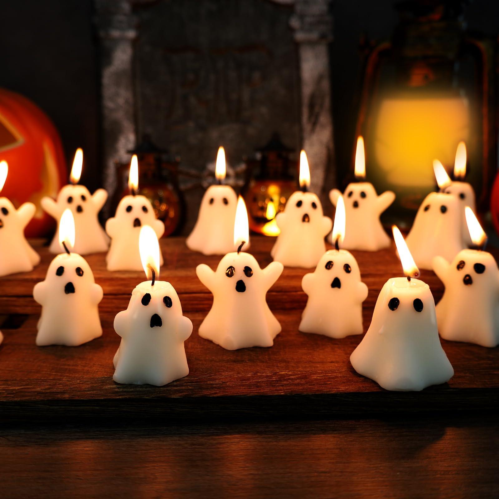 Photo 1 of 21 PCS Halloween Ghost Candles Spooky Candles White Floating Candles Halloween Decorative Tabletop Candle White Dripless Wax Burning Candle for Halloweens Party