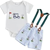 Doisbetthsay Toddler Boy Summer Outfits Baby Boy Golf Print Short Sleeves T-Shirt Suspender Shorts Set Infant Boy Clothes Set