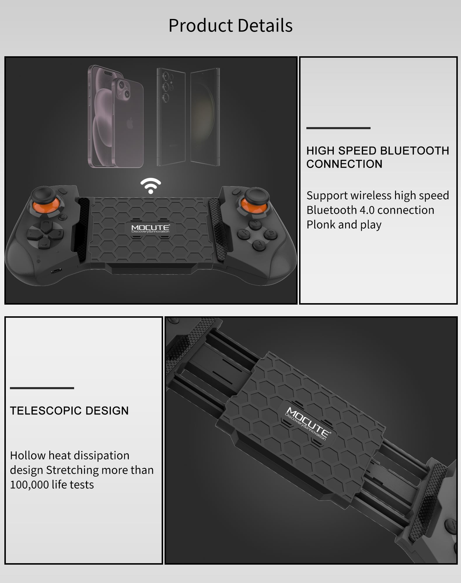 Joso Mobile Game Controller for iPhone, Android, PC, Steam, Direct Play, 15 Hours Playtime, Phone Controller Gamepad Joystick for iPhone 14 13 12 Pro Max, Galaxy S23 S22 Ultra, iPad, Tablet, MFi Games