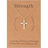 Lcherry Cross Necklace for Women, 18k Gold-plated Cubic Zirconia Strength Cross Pendant Necklace Christian Baptism Confirmation Gifts for Women