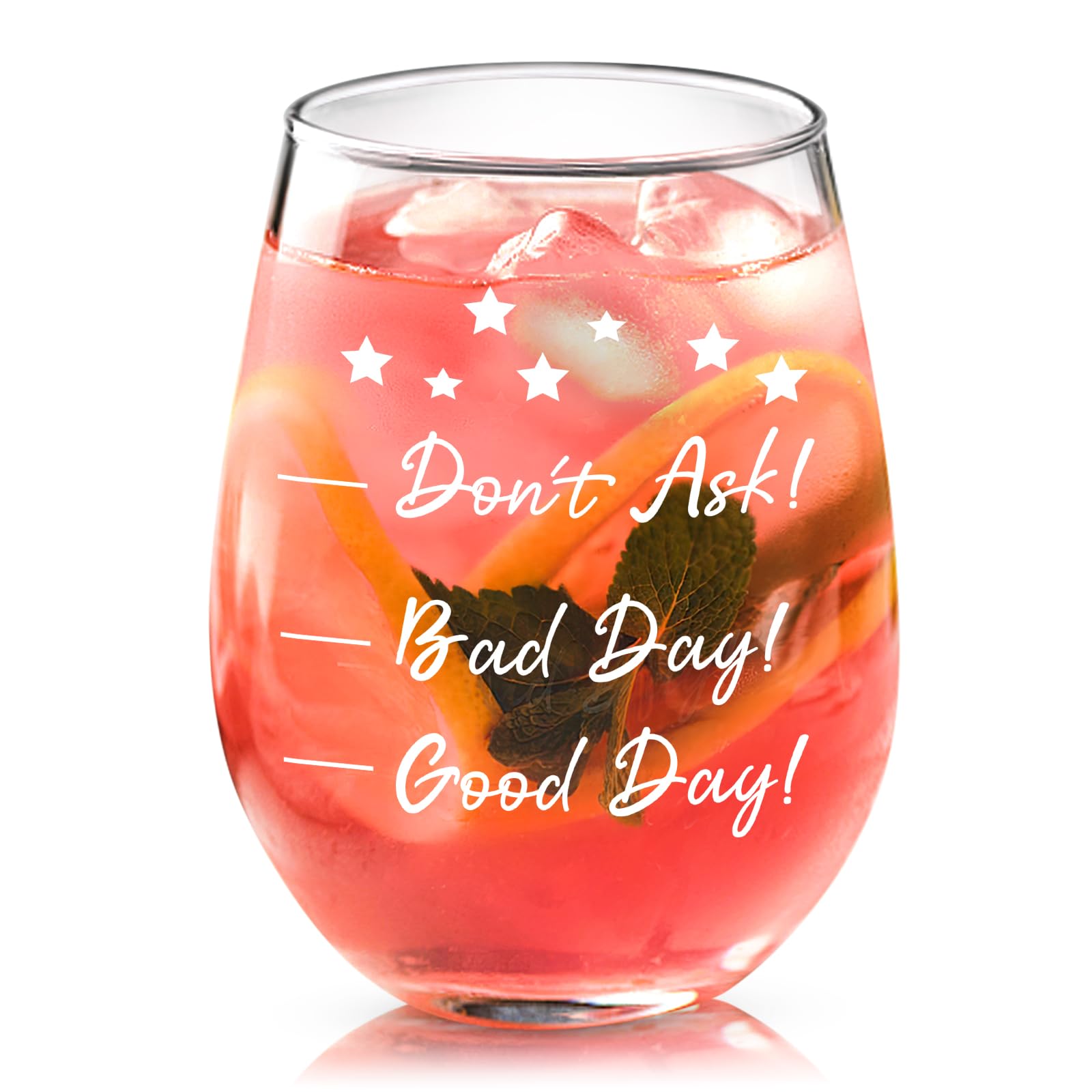Joymaking Friendship Gifts, 15 oz Stemless Wine Glass Best Friend Birthday Gifts for Women Men - Good Day, Bad Day, Don’t Ask, Mood Wine Glass Gifts for Her Birthday Christmas Farewell Party