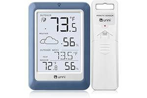 U UNNI Indoor Thermometer Outdoor Hygrometer Wireless, Temperature Humidity Monitor Battery Powered Inside Outside Thermometers with 330ft Range Remote Sensor(Blue)