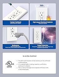 ELEGRP GFCI Outlet w/Nightlight, 15 Amp Self-Test