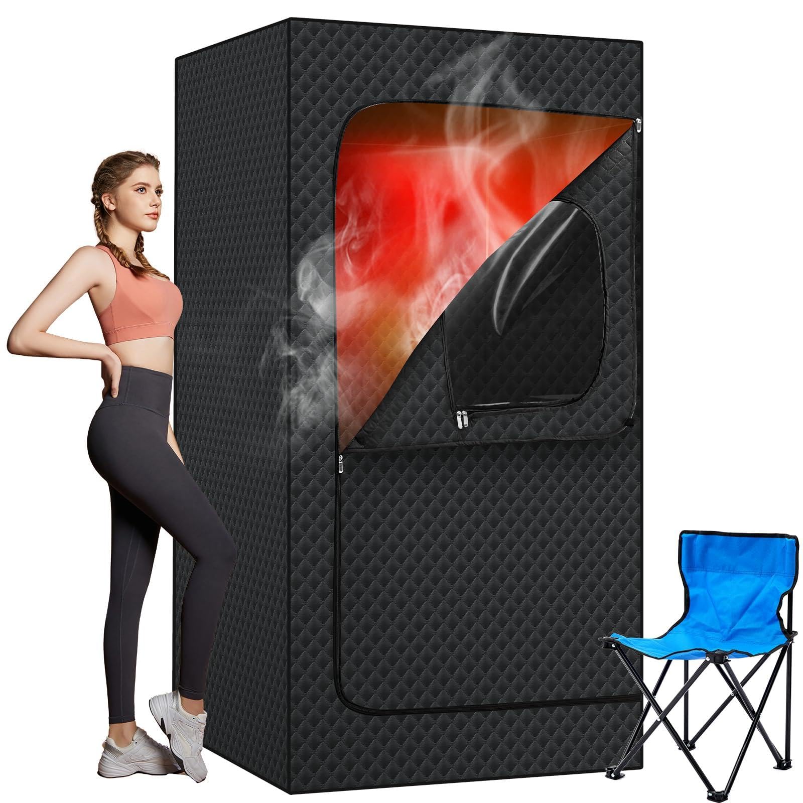 SMUG Sauna Box, Portable Home Sauna with 1200W Steamer Machine, 9 Levels Remote Control, Folding Chair, Upgraded Full Body Steam Sauna Tent for Home Indoor Outdoor Spa Relaxation(2.95′ x 2.95′ x 5.9′)