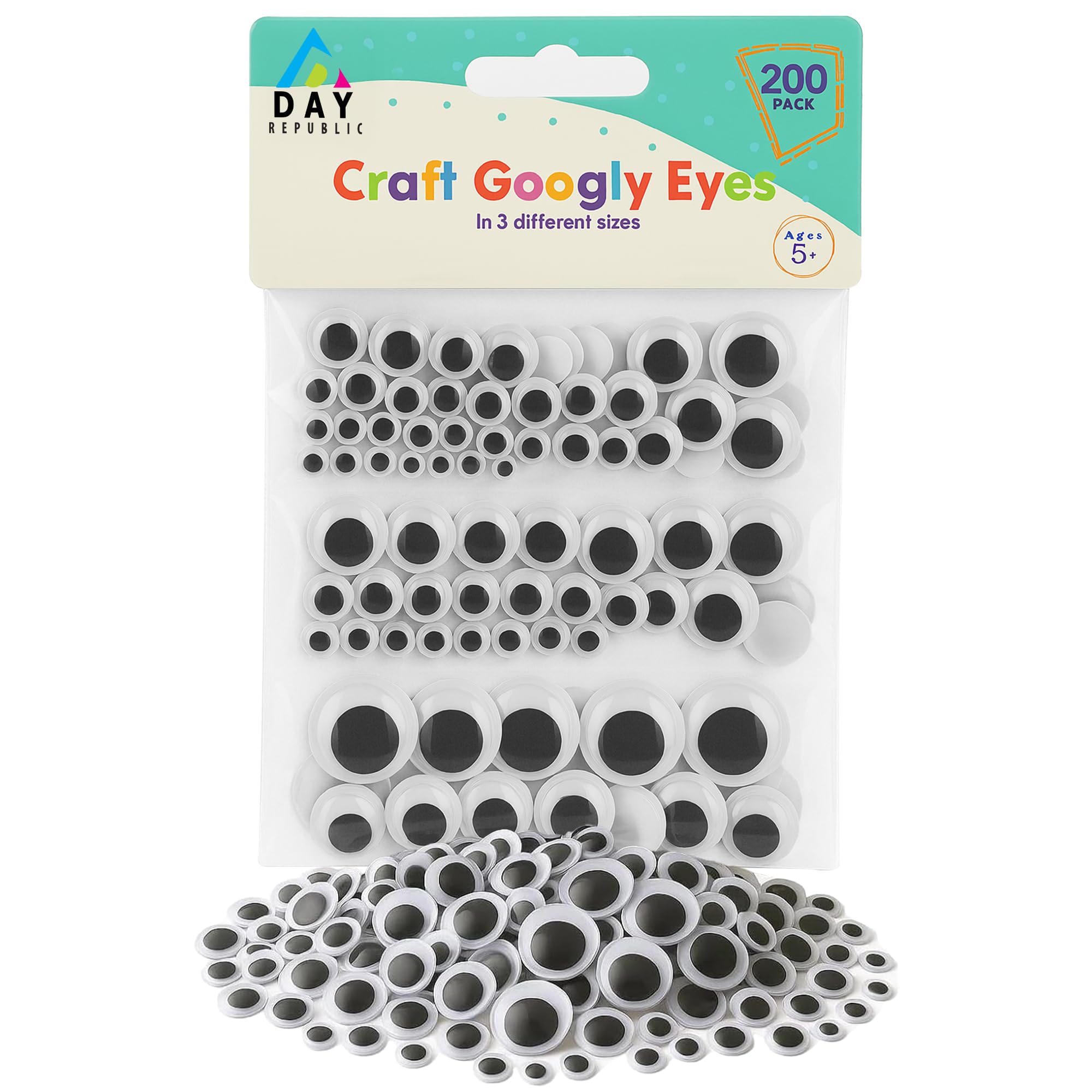 D.A.Y. Republic 200 Wiggle Wobble Movable Googly Eyes Kids Art DIY Scrapbooking Crafts Assorted Sizes from 7mm, 10mm and 15mm (200 Pieces)