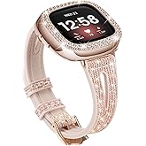 Bling Thin Band for Fitbit Sense/Fitbit Versa Bands for Women - Silicone Glitter Strap Accessories Compatible with Fitbit Sense 2/Versa 4 (Rose Gold)