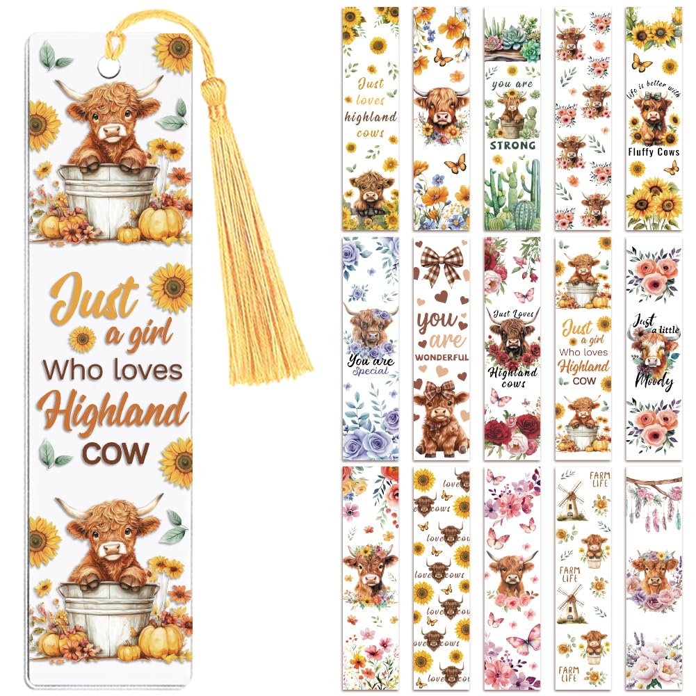 Photo 1 of Peacoblue 30pcs UV DTF Bookmarks Wraps Transfer Stickers Highland Cow and Sunflower
