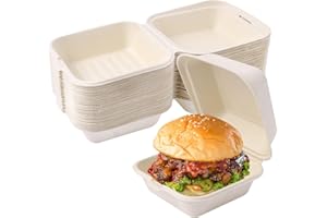 100 Pack Clamshell Take Out Food Containers, Hamburger Boxes Clamshell Food Container Biodegradable Take Out Food Box for Sal