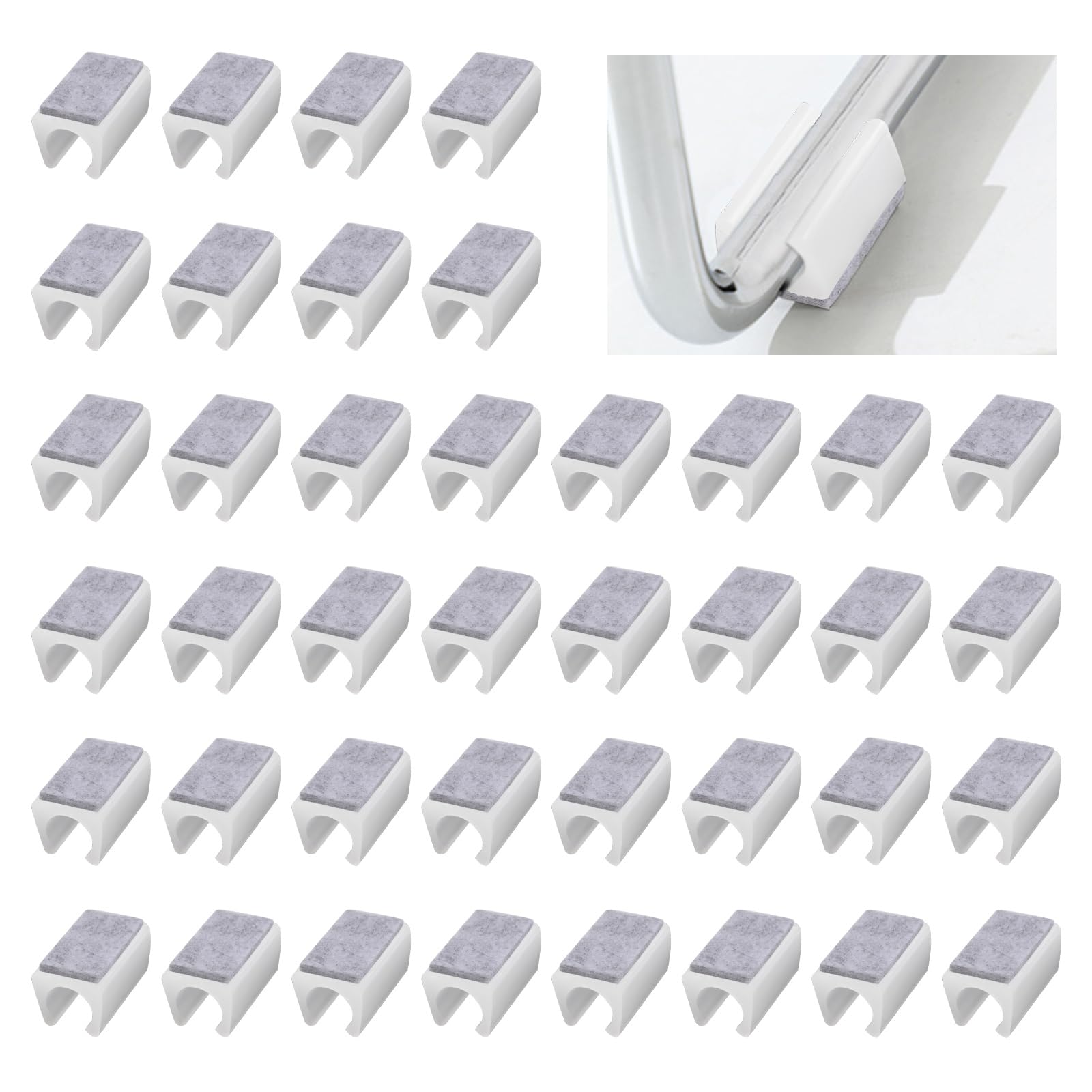 UFURMATE Chair Pads, 40Pcs 13mm Plastic Floor Protectors With Felt Pads, U Shaped Tube Floor Protectors Non-Slip Rectangle Tips Caps for Round Sled Base Legs (White)