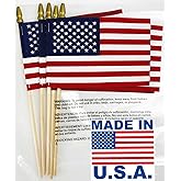 GIFTEXPRESS 12-Pack 12x18" American Stick Flags – Made in USA, Handheld with 30" Wooden Pole & Gold Spear Tip, Patriotic Grave Marker Flags for Memorial Day, 4th of July, Veterans Day, Parade Use