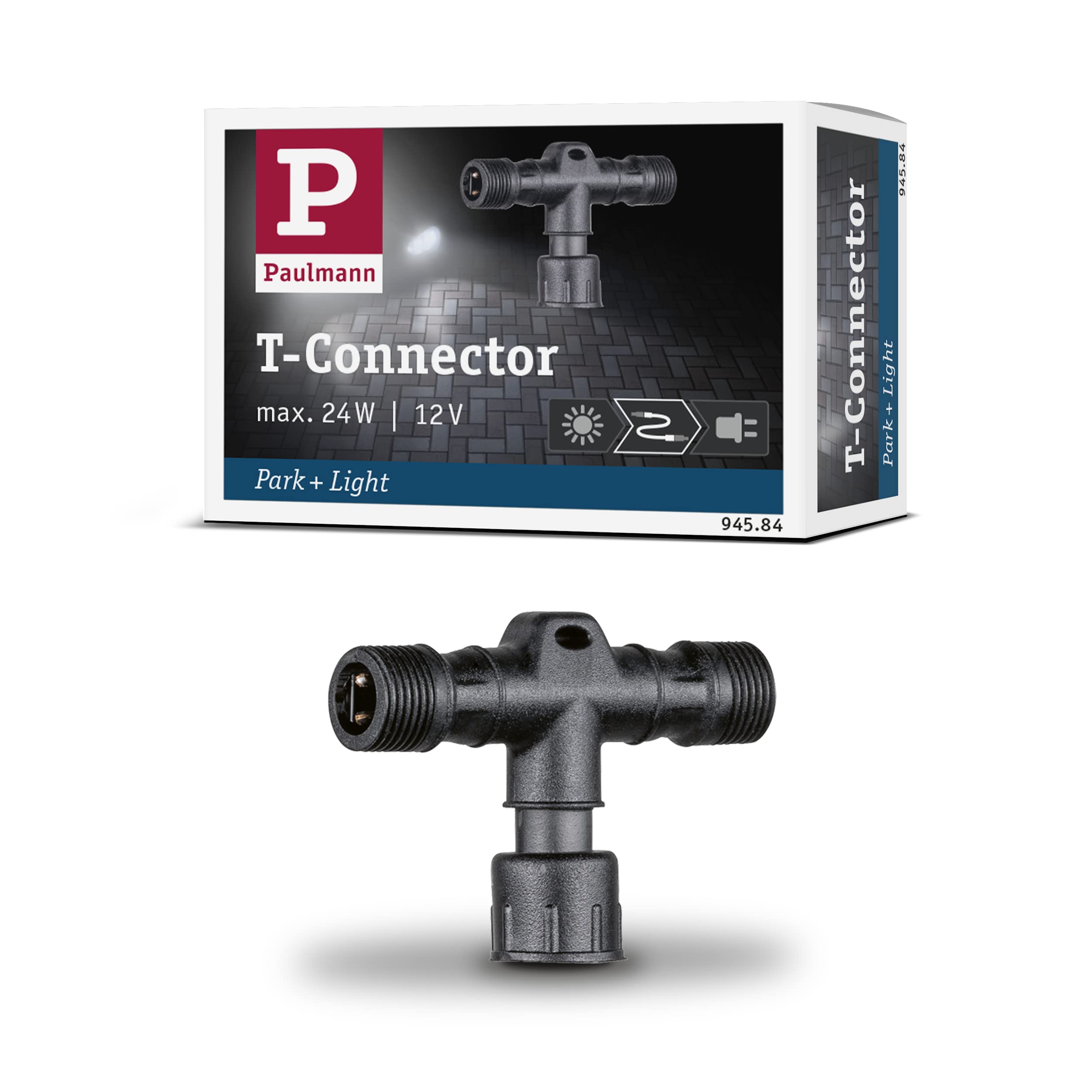 Paulmann 94584 Park + Light Outdoor Light Connector T-piece IP67 1-in/2-out max. 24 W T-Connector Black Accessories Plastic Garage Light