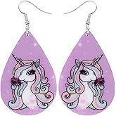 Bonsny Acrylic Big Dangle Pink Teardrop Floral Unicorn Horse Earrings Fashion Jewelry For Women charms