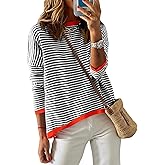 NARURAL Womens Striped Lightweight Cotton Sweaters Long Sleeve Crew Neck Color Block Casual Knitted Pullover Tops