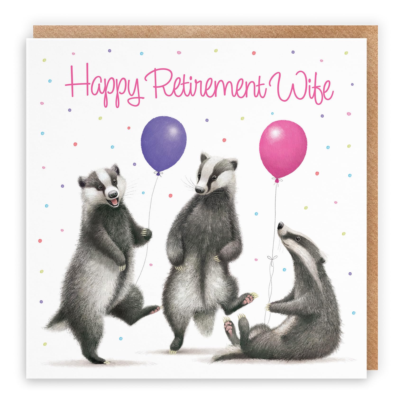 Hunts England - Badgers Funny Retirement Card For Wife - Milo's Gallery - Wildlife Wife Retirement Card - Retiring Card For Animal Fan Wife