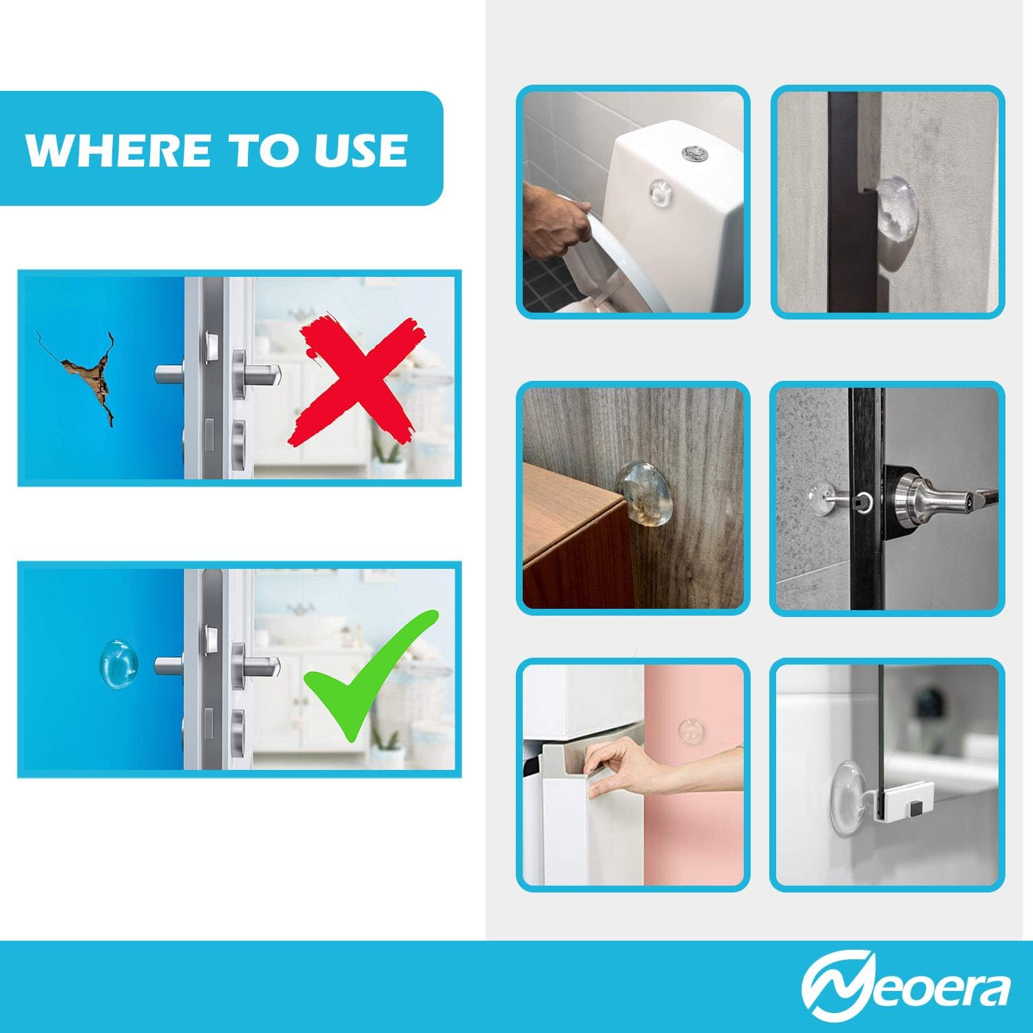 Neoera Door Stopper Wall Protector (Clear, 5pack)-Quiet, Shock Absorbent Gel - Adhesive Reusable Bumper Protector, Wall Shield & Silencer for Door Handle, Soft Rubber Round Door Stop 2”: Office Products