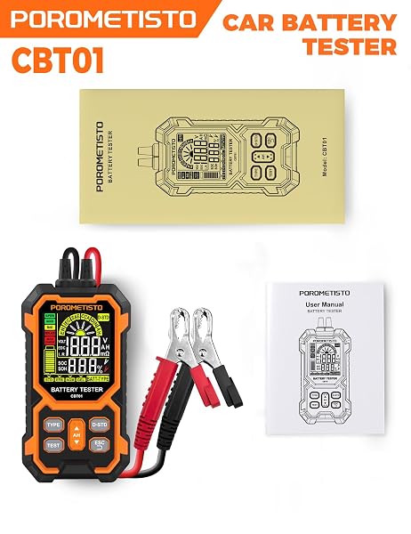 POROMETISTO CAR BATTERY TESTER, 12V/24V AUTOMOTIVE BATTERY DIAGNOSTIC TOOL, 50-2000 CCA LOAD CAPACITY, DIGITAL BATTERY ANALYZER & VOLTAGE METER FOR CAR TRUCK MOTOR SUV BOAR ATV RV