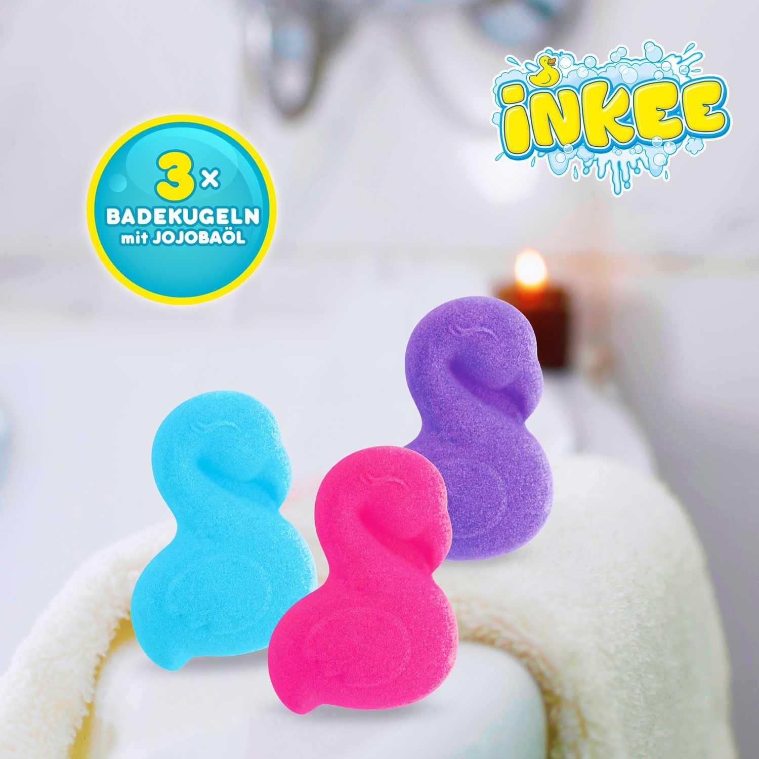 INKEE FLAMINGO Badebomben Kinder 15er Pack - 15x 15g Badekugeln - Spaßige Farben, Jojobaöl & Kaugummi-Aroma - Badespaß Kinder 2