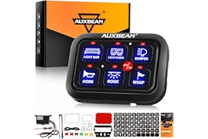 Auxbeam 6 Gang Switch Panel BC60, Universal Circuit Control Relay System Box with Automatic Dimmable On-Off LED Switch Pod Touch Switch Box for Car Pickup Truck UTV ATV Boat, 2 Years Warranty, Blue