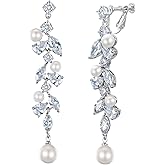 EleQueen Cubic Zirconia Simulated Pearl Teardrop Dangle Earrings Jewelry for Wedding Bridal
