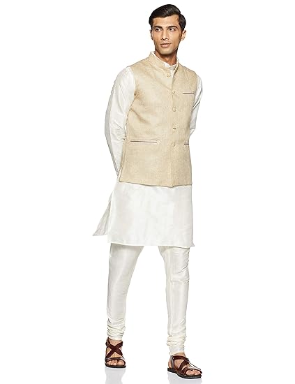 Men's Banarasi Silk Regular Fit Chudidar Kurta Pajama Set with Waistcoat
