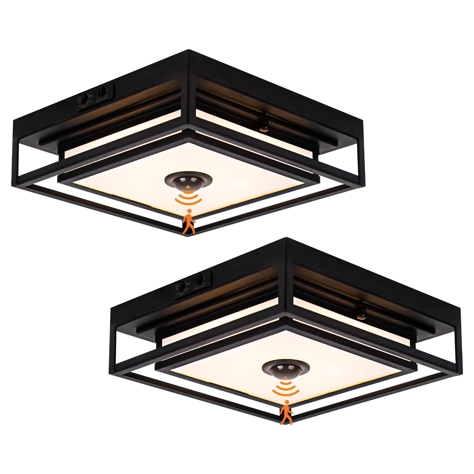 Photo 1 of 2 Pack LED Motion Sensor Outdoor Ceiling Light, Industrial Flush Mount Ceiling Light, Black Dusk to Dawn Exterior Light, Waterproof Light Fixtures Ceiling Mount for Porch, Garage, Entryway ,Farmhouse