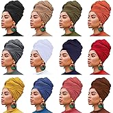 XTREND 12 Pieces Stretch Head Wrap Jersey Turban Solid Color Bohemian Dye Headwraps African Fashion Headwear Headband Extra Long Hair Scarf Soft Breathable Turban Tie for Women 12 Colors