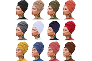 XTREND 12 Pieces Stretch Head Wrap Jersey Turban Solid Color Bohemian Dye Headwraps African Fashion Headwear Headband Extra Long Hair Scarf Soft Breathable Turban Tie for Women 12 Colors