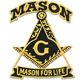 Mason for Life Square &amp; Compass Embroidered Masonic Patch - [Black &amp; Gold][3'' Tall]
