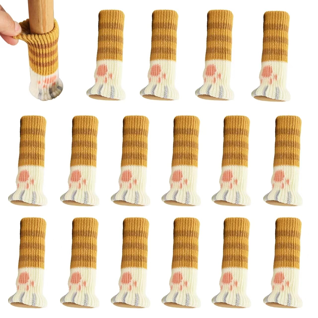 PAITOK 16Pcs Chair leg socks, High-elastic Knitted Material, Which Is Non-slip and Wear-resistant. Avoid Scratches and Noise, and Are Excellent Chair Leg Floor Protectors(Cat Claw Style)