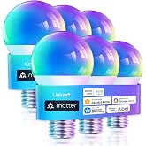 Linkind Matter Smart Light Bulbs, Works with Apple Home, Alexa, Google Home | Matter-enabled Direct Connect, LED Color Changing Light Bulbs, Mood Lighting, A19 E26 60W 800LM 2.4G WiFi, 6 Pack