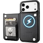 ONETOP Compatible with Magsafe for iPhone 17 Pro Max Wallet Case with Card Holder, PU Leather Kickstand RFID Blocking Case, Double Magnetic Clasp and Durable Shockproof Cover 6.9 Inch (Black)