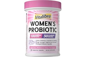 Vitalibre Probiotics for Women 30 Strains, 100 Billion CFU Vaginal Probiotics with Digestive Enzymes, Prebiotics & Cranberry for Urinary Tract Health, pH Balance, 30 Veggie Capsules