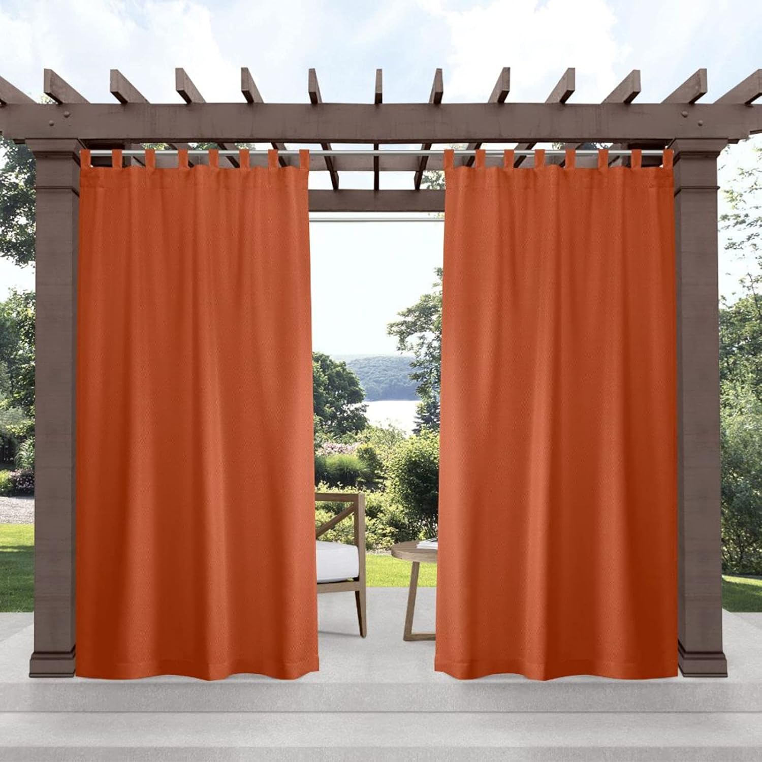 Outdoor Curtains - Exclusive Home Cabana Solid Indoor/Outdoor Light Filtering Hook-and-Loop Tab Top Curtain Panel, 54