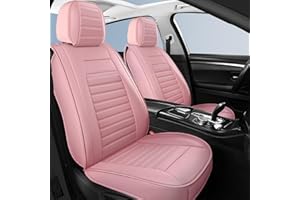 HChengkikz Car Seat Covers Full Set,Breathable Faux Leather Seat Covers for Cars,Waterproof Automotive Seat Covers Cushion for Most Sedans SUV Pick-up Truck(Style2,5 PCS Full Set,Pink)