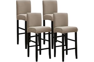 SPRINGRICO Bar Stool Covers Set of 4, Stretch Washable Barstool Seat Covers with Backs, Removable Counter Height Chair Covers for Kitchen Dining Room Cafe (S1-Khaki, 4PCS)