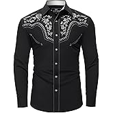 SALVAJE OESTE Men's Western Cowboy Shirt Embroidered Long Sleeve Casual Snap Button Down Shirt