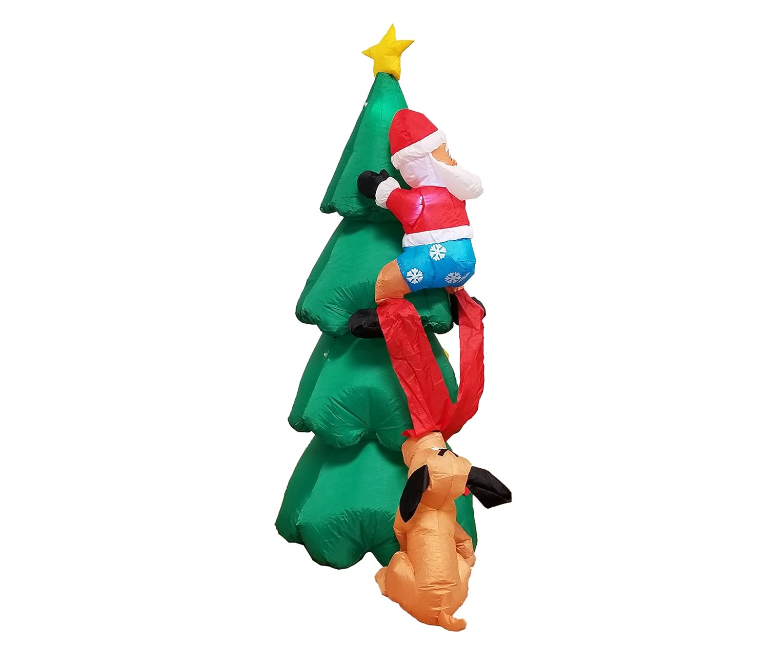 6 Foot Inflatable Christmas Santa Claus Climbing on Christmas Tree Chased by Dog Decoration