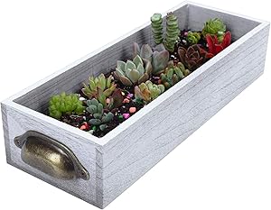Soligt Extra Thick Wood Planter Box with Rustic Handles and Plastic Liner for Indoor Window & Home Decoration, 13.98"X 5.12" X 2.99", Farmhouse Style