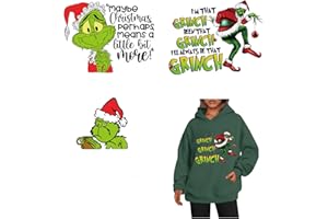 DJAIOD Christmas Iron on Transfer 3PCS,Patches Cute Green Cartoon Characters Heat Transfer Vinyl Decoration Iron on Decals for T Shirts Decals Home Decoration Craft DIY Heat Transfer Design