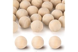 PONGJA 1 inch Wooden Balls, 60PCS Unfinished Round Wood Balls, 25mm Small Natural Wooden Balls for Crafts and DIY Decorative Projects