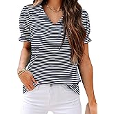 CRAZY GRID Women's Summer Tops Ruffle Short Sleeve 2026 Casual Knit Loose Fit T-Shirt