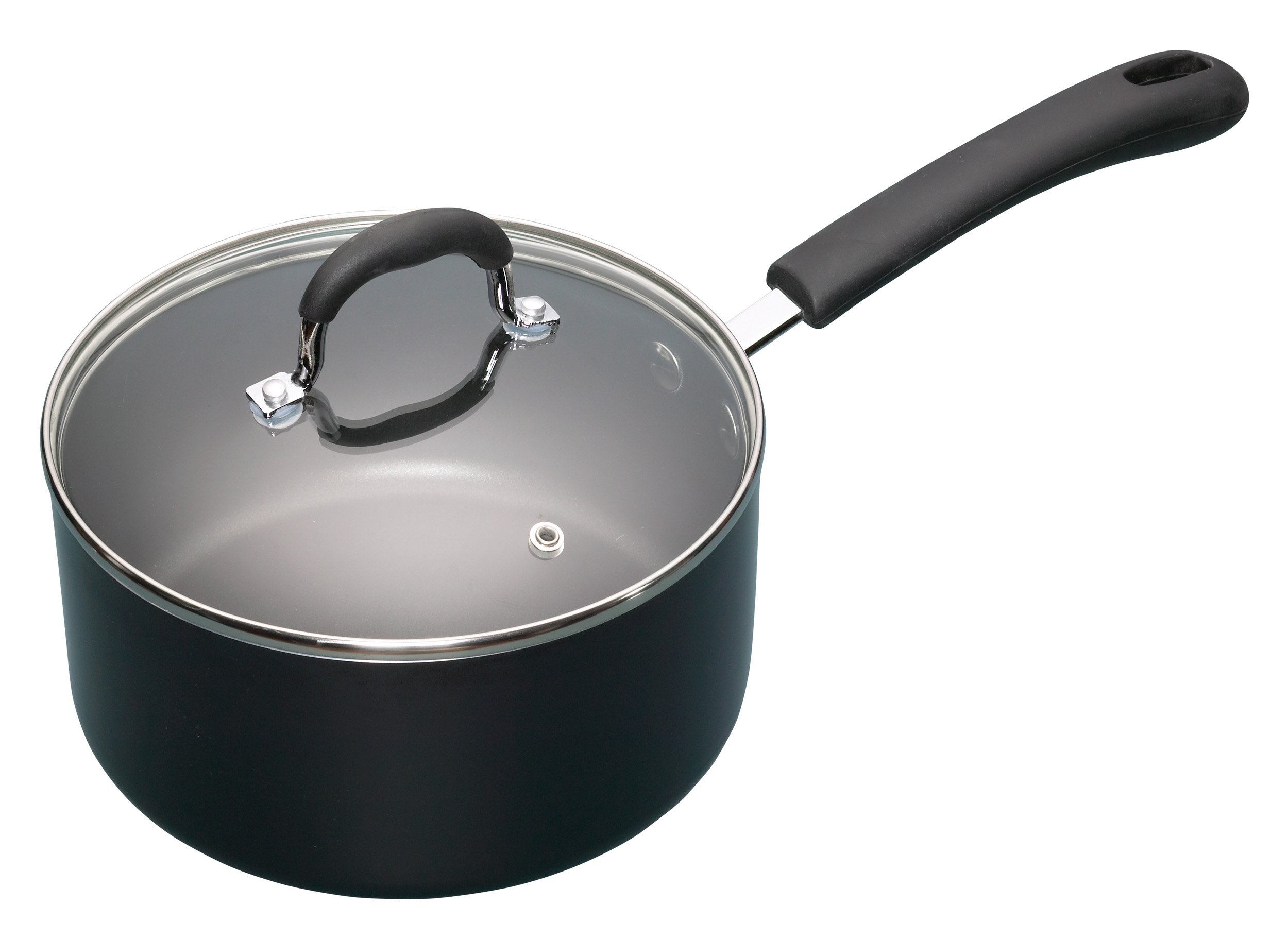 MasterClass Aluminium Non-Stick Enamel Saucepan With Lid, 2 cm (8"), Black