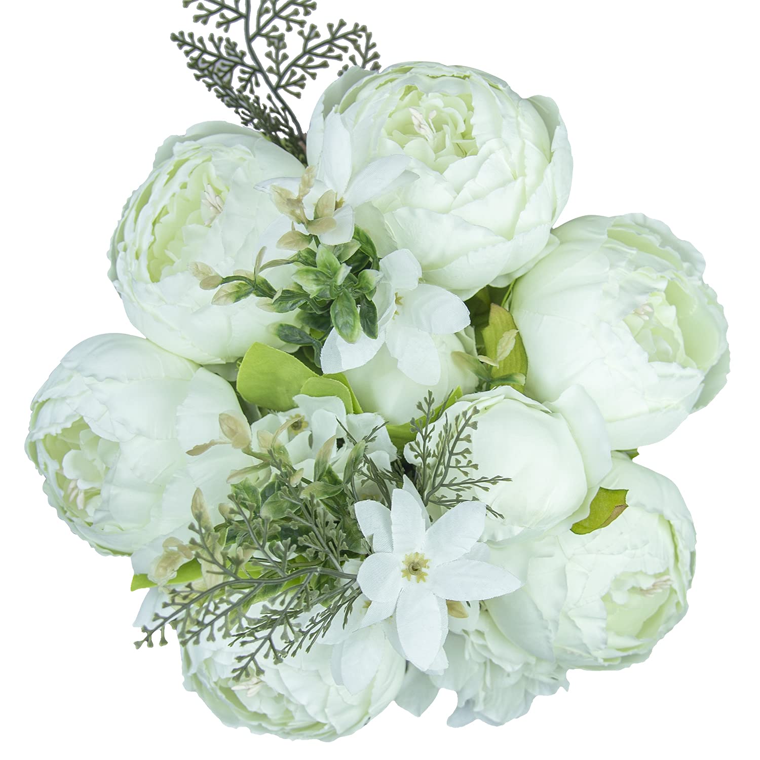 HUAHUASHIJIE Vintage Artificial Peonies Silk Peony Flowers Bouquet for Wedding Bridal Home Décor – Beautiful Floral Centerpiece Arrangement Decoration with 1 Bouquets (White Green)