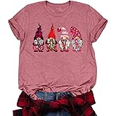 Valentines Day Shirts Women Cute Gnomes Graphic Valentines T-Shirt Love Heart Printed Short Sleeve Tees Tops