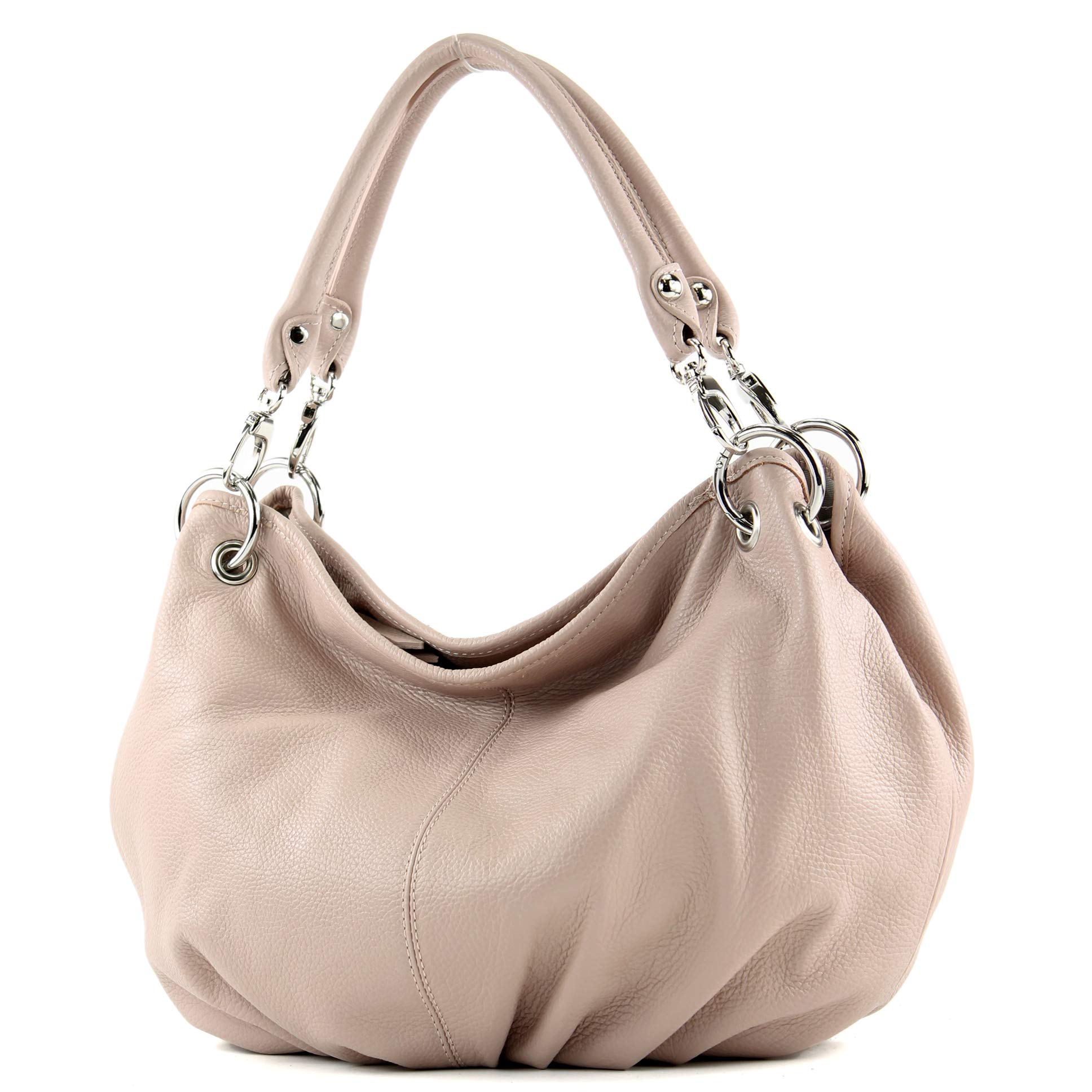 Italian handbag women's bag shoulder bag leather bag nappa leather IT40, Colour:Rosabeige Leder