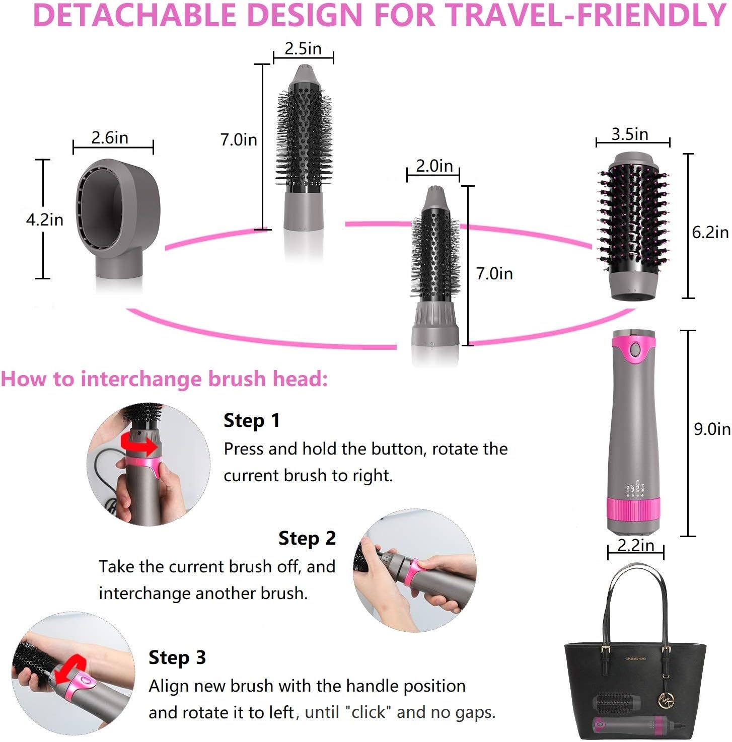 Hair Dryer Brush, Hot Air Brush, Hair Volumizer Curler Straightener Styler, Salon Negative Ion Ceramic Electric Blow Comb (4Heads): Health & Personal Care