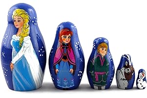 MATRYOSHKA&HANDICRAFT Matryoshka Matrioska Babuska Russian Nesting Wooden Doll Frozen Elsa Anna Elza Olaf Matryoshika Babushka 5 Pcs Stacking Hand Painting Nested Matriosjka Matrioska Matreshka Matrjoska Matroeska